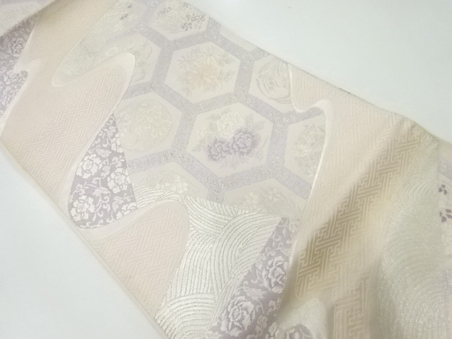 JAPANESE KIMONO / ANTIQUE FUKURO OBI / SILK / WOVEN KIKKO & FLOWER